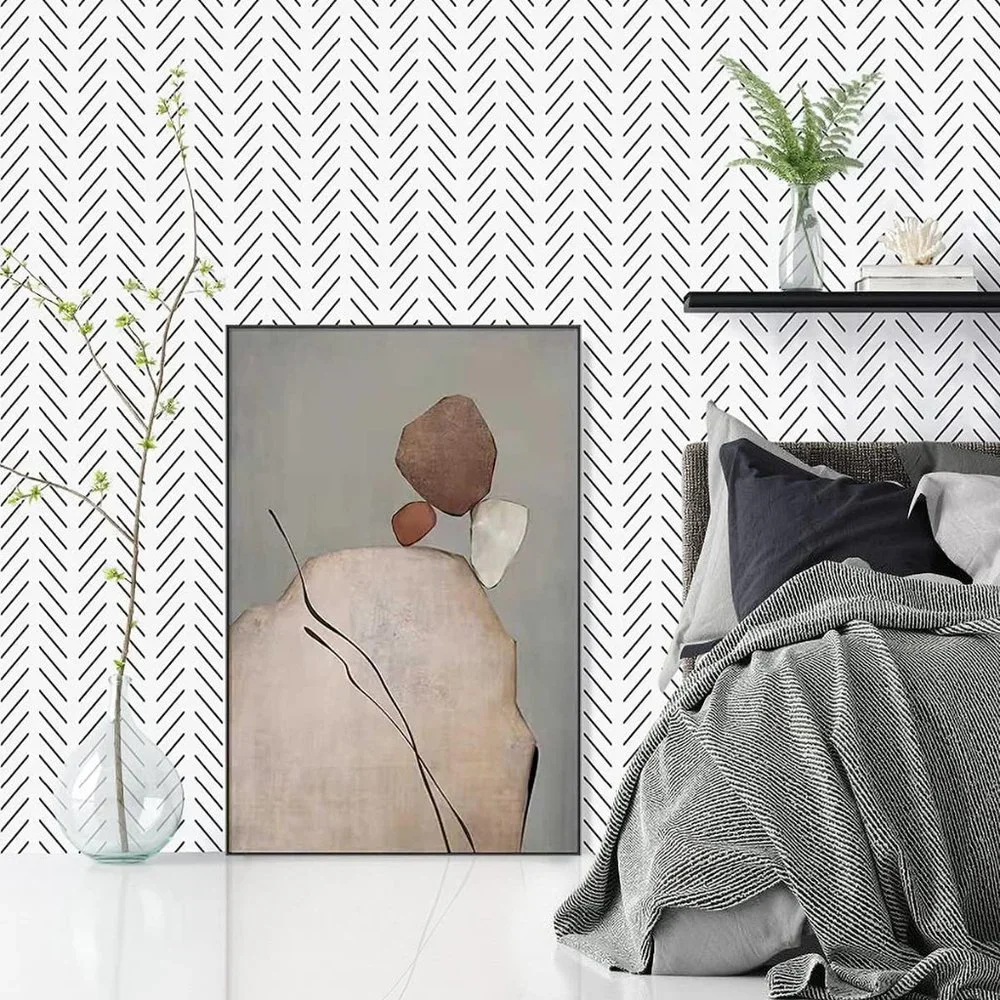 Black and White Peel and Stick‎ Wallpaper Modern Herringbone Contact Paper